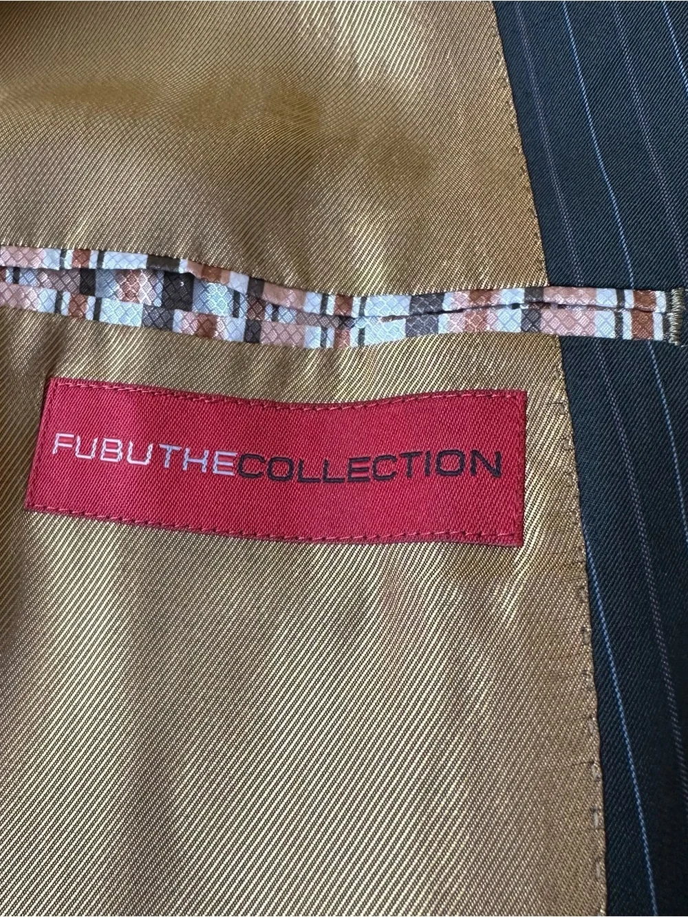 NWT FUBU The Collection Gold Liner Men's Pinstripe Blazer Single-Breasted Jacket